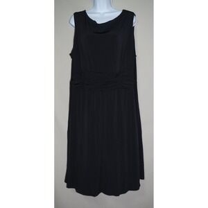 True Envy Woman's 22W Black Cowl Neck Ruched Waist Sleeveless Midi Dress Plus